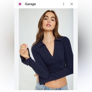 3/$30 garage  Caroline Navy Blue Women's Top cropped polo L